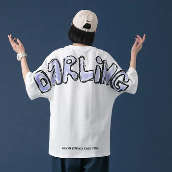 Harajuku T Shirts Mænd Brev Print 2021 T-Shirt Kort Ærme Mode Casual Streetwear Hiphop Par Sommer Toppe Tee Tøj