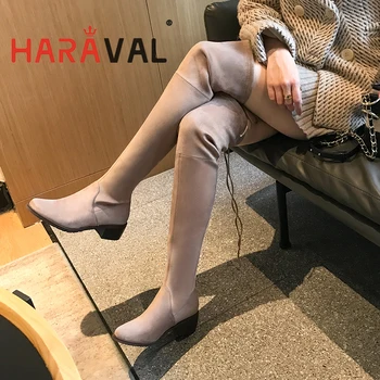 HARAVAL Kvinder Ankel Støvle ShoesThick Hæle Elegante Mode Stretch Rund Tå Sort Brun Afslappet og Elegant Efterår og Vinter E62L