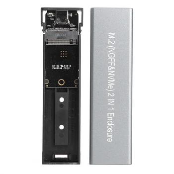 Harddisk Kabinetter USB 3.1 Type-C M. 2 Dual-Protokollen Harddisk Boks 10Gbps 2TB SATA/NVME Protokol HDD Kabinet