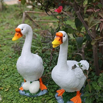 Harpiks Duck Goose Ornamenter Dejlige Simulering Dyr Statue Håndværk Hjem Udendørs Have Holdbare Dekoration _WK