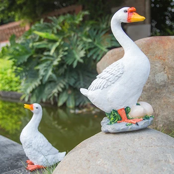 Harpiks Duck Goose Ornamenter Dejlige Simulering Dyr Statue Håndværk Hjem Udendørs Have Holdbare Dekoration _WK