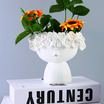 Harpiks Gudinde Hoved Plantageejer Skønhed Ansigt, Figur Ornament Container Planter, Kunstige Blomster Vase Hjem Haven Dekoration
