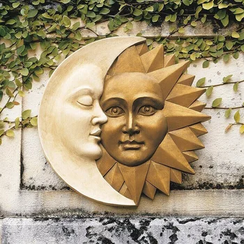 Harpiks Månen Solen Skulptur vægmonteret Kunst Statuen Liggende Græsplæne Figur til Gave Udendørs Balkon, Veranda, Gårdhave Værftet Tilbehør