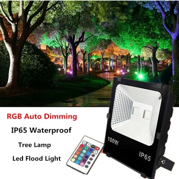 Haven Belysning LED Flood Light, RGB Automatisk Variable Lys Træ Lys Udendørs Farverige IP65 Vandtæt Fjernbetjening 100W