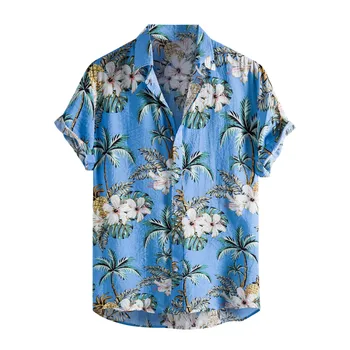 Hawaii Skjorte til Mænd Mode Sommeren Afslappet Trykt Lommer Korte Ærmer Hawaiian Beach Plus Size Sengetøj Mænds Tøj