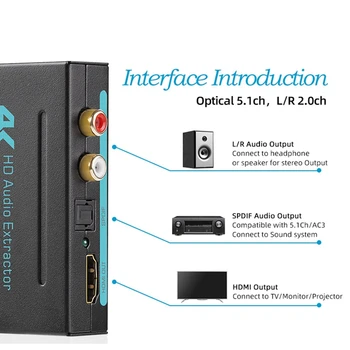HD Audio Extractor HDMI-Kompatibel Optisk SPDIF Splitter Støtte 4K 120Hz Audio Converter Adapter