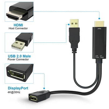 HDMI han Extensions 3840X2160 4K UHD til Display Port Female Adapter Cable USB 2.0-Stik til PC-DP