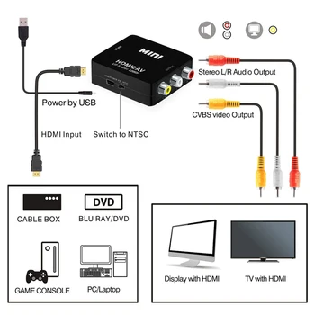 HDMI-kompatible AV-Scaler Adapter HD 1080P Video Composite Konverter Boks-til-RCA AV/CVSB L/R-Video Mini 2AV Understøtter NTSC