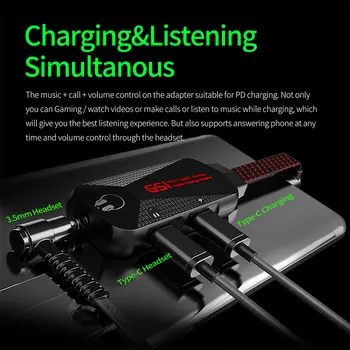 Headset Audio Jack Kabel-Adapter Skifte Justering af Lydstyrke GS1 USB-C Opladning 3 i 1 QC Hurtig Opladning Telefon Spil lydkort