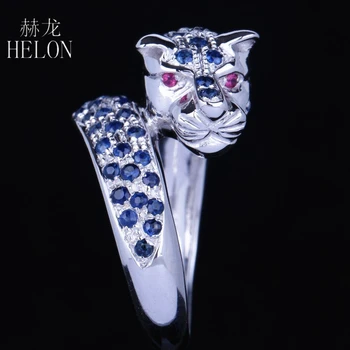 HELON Solid 10k Hvid Guld-Mænd Jewlery Naturlige Safir & Ruby Engagement Nyt Design Ring Dyr Stilfulde Smykker Leopard Band