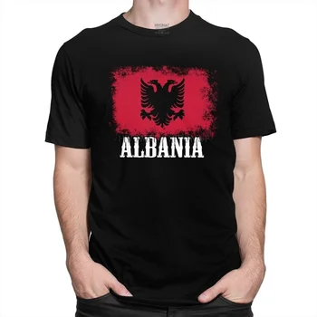 Herre Albaniens Flag, T-Shirt med Korte Ærmer Bomuld, t-shirts Mode T-shirt Fritid albanske Patriotiske Tee Toppe i Loose Fit Tøj