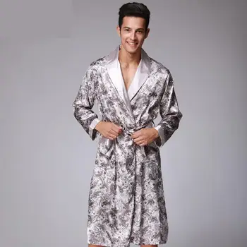 Herre Sommeren Paisley Print Silke Klæder Mandlige Senior Satin Nattøj, Pyjamas Lange Kimonoer Slåbrok Badeværelse For Manden