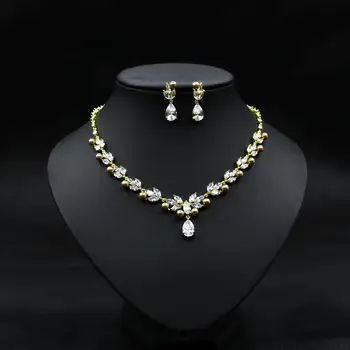 HIBRIDE Ny Erklæring Pearl AAA CZ Zircon Simuleret Perle Øreringe Halskæde Smykker Sæt til Kvinder Pige Gave N-1134