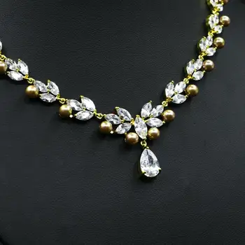 HIBRIDE Ny Erklæring Pearl AAA CZ Zircon Simuleret Perle Øreringe Halskæde Smykker Sæt til Kvinder Pige Gave N-1134