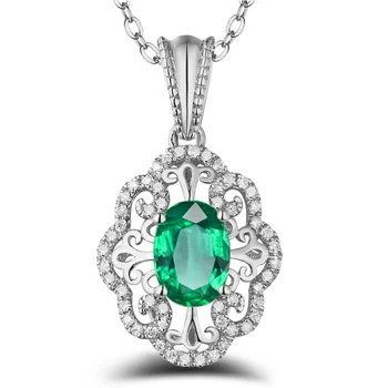 High-End-Ovalt Hul Palace Stil 925 Sterling Sølv Ring/Halskæde til Kvinder Emerald Luksus Grøn Blå Smykker Bryllup Gave