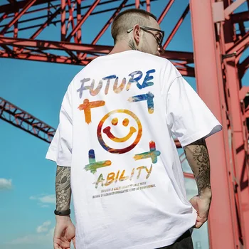 Hip hop cool, oversized T-shirt mænd fashion Streetwear Smiley Trykt kortærmet sommer t-shirts til mænd t-shirt animationsfilm