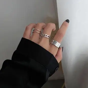 Hip Hop / Rock Metal Geometri Cirkulære Punk Ringe Sæt Åbning Finger Tilbehør Sølv Farve Hale Ring For Kvinder Smykker Gave
