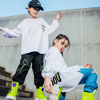 Hip Hop Tøj Til Børn, Hvide Toppe, Sport, Casual Bukser Til Piger Drenge Street Dance Wear Hip Hop Praksis Tøj