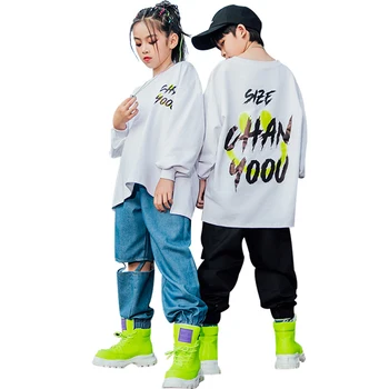 Hip Hop Tøj Til Børn, Hvide Toppe, Sport, Casual Bukser Til Piger Drenge Street Dance Wear Hip Hop Praksis Tøj