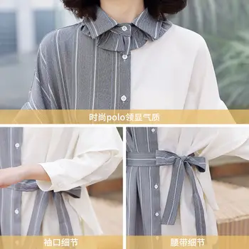 Hit Farver Kjole Kvindelige 2020 Foråret Nye koreanske Løs Høj Talje snøre Syning Falske To-delt Sæt Kvinder Shirt Kjole pR364