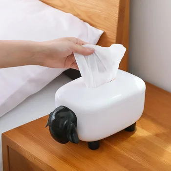Hjem Desktop Plast Tissue Box Tegnefilm Dyr Får Form Serviet Holder Støv Tilfælde Rulle Papir Beholder Papir Håndklæde Dispenser