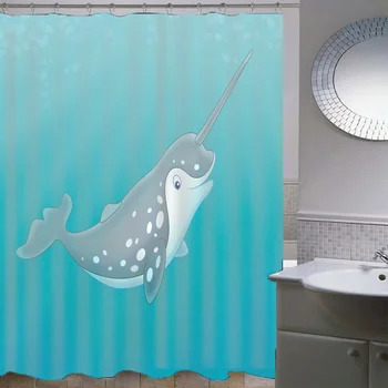 Hjem Indretning Med Moderne Badeværelse Gardin Søde Delfin Udskrivning Badeforhæng For Børn, Voksen Blå Baggrund Gardiner