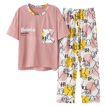 Hjem Tøj til Kvinder Plus Størrelse M-5XL Sommer Pyjamas Pyjamas Kvindelige Korte Ærmer, Lange Bukser, Nattøj Sæt til Sove Værelset Bære