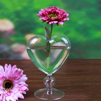 Hjerte Form Glas Flower Pot Desktop Stående Vase Plantageejer Container Hjem Dekoration Wedding Party Indretning