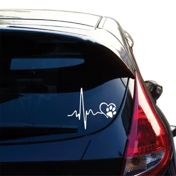 Hjertekardiogram Af Kærlighed Dog Pote Print Sjove Bil Klistermærker Auto Tank Reflekterende Vinyl Kreative Sort/Hvid Mærkat KK12*10cm