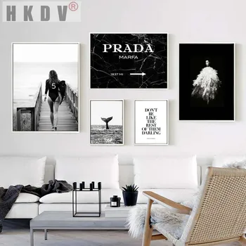 HKDV Sort Hvid Vogue Surf Kvinde Brev Plakat Moderne Wall Pop-Art Lærred Maleri Billede Udskriver Stue Til Hjemmet Indretning