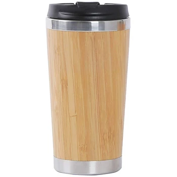 HLZS-450Ml Bambus Kop Kaffe Rustfrit Stål Og Rejse Krus Med lækagesikker Dække Isoleret Og Ledsagende Cup Genanvendelige