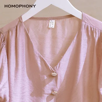 HOMOPHONY Kvinder Bluse Homewear Casual Korte Ærmer Solidt Plus Size Shirts Sommeren Damer Elegant V-Neck Tops og Bluse blusas