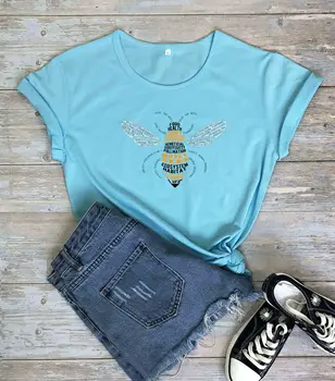 Honey Bee Word Cloud Kunst Print bee grafisk kvinder mode ren bomuld casual hipster vintage t-shirt med sloganet citat tees gave toppe