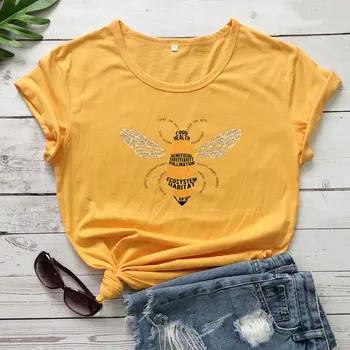 Honey Bee Word Cloud Kunst Print bee grafisk kvinder mode ren bomuld casual hipster vintage t-shirt med sloganet citat tees gave toppe