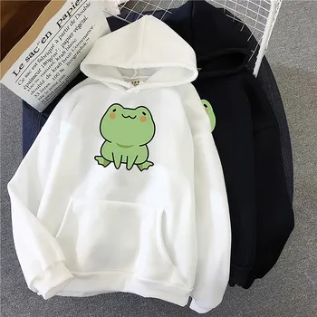 Hoodie Frog Print Vintage Harajuku Kvinder er Vinter Hoodie Kawaii Søde Casual Streetwear Oversize Top Cool Kvinder Løs Sweatshirts