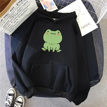 Hoodie Frog Print Vintage Harajuku Kvinder er Vinter Hoodie Kawaii Søde Casual Streetwear Oversize Top Cool Kvinder Løs Sweatshirts