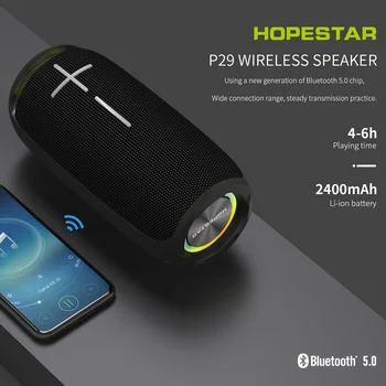 HOPESTAR P29 Trådløse Caixa De Som Bluetooth Højttaler Bærbare Kolonne Vandtæt Udendørs TWS Musik Afspiller Kasse Med Intern radio