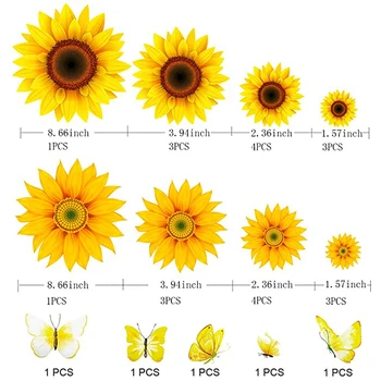Hot 27 Pc ' Solsikker vægoverføringsbilleder Flytbare Sun Flower Wall Sticker Vandtæt 3D Stickers Børn stuen Hjem Dekoration