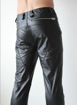 Hot Nye 2020 Mænds tøj Ægte læder bukser dobbelt lynlås Mode sexet koskind jeans bukser mandlige sanger kostumer 29-39
