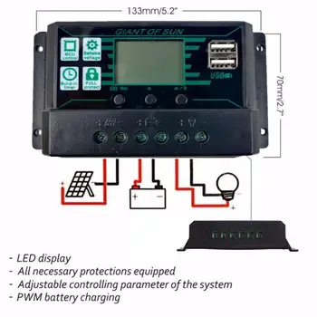 HOT!!! NYE Solar laderegulator Sol-Panel Controller Med Dobbelt USB-Port 12V/24V MPPT/PWM Auto Paremeter Justerbar