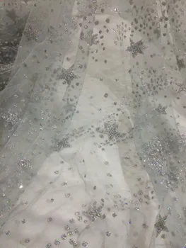 Hot salg broderet mesh materiale glitter franske net blonde stof Z-han121633 med limede glimmer