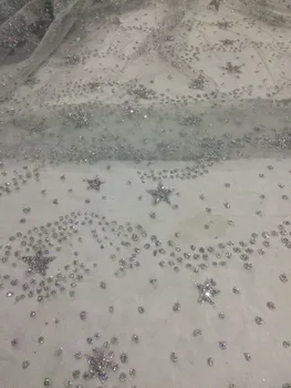 Hot salg broderet mesh materiale glitter franske net blonde stof Z-han121633 med limede glimmer