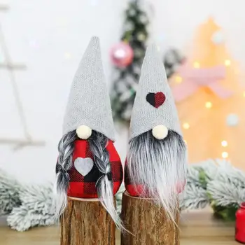 Hot salg!! Jul gingham ansigtsløse lange skæg grå hat dukke Jul kreativ gave til børn vindue Christmas tree dekoration