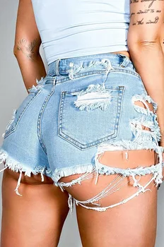 Hot salg sommeren kvinde sexet Rippet denim shorts med høj talje uregelmæssige kvast slim jeans shorts S-2XL drop shipping