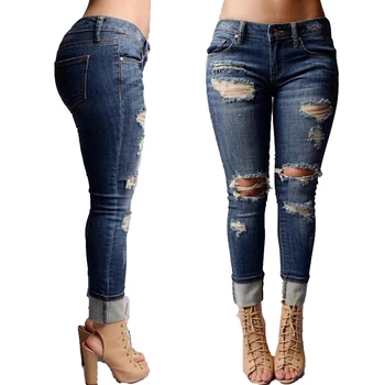 Hot Salg Spring Nye Damer Jeans Europæiske Amerikansk Mode Trend Streetwear Hul Slim Denim Blyant Bukser, Tynde Kvinder Tøj