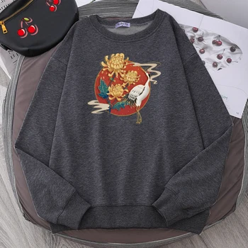Hot Salg Termisk Vintage Mandlige Sweatshirt Kinesiske Smuk Blomst Kran Print Med Sportstøj Bløde Mærke Mænd Hoodie Plus Size Hættetrøjer