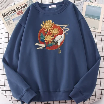Hot Salg Termisk Vintage Mandlige Sweatshirt Kinesiske Smuk Blomst Kran Print Med Sportstøj Bløde Mærke Mænd Hoodie Plus Size Hættetrøjer