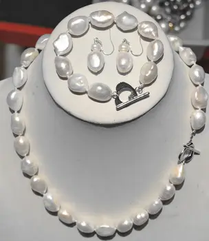 Hot sell charmerende 9-11 mm hvid, barok perle halskæde, Armbånd, Øreringe 18