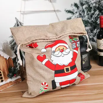 Hot sælg Nyt Julepynt Jul Trykt Linned gavepose indehavere Santa Claus Rygsæk Slik Pose Apple Taske 59*38cm