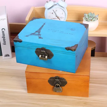 Hot sælger retro træ-boks med lås desktop opbevaringsboks Europæisk stil, der anvendes pine max smykker opbevaringsboks